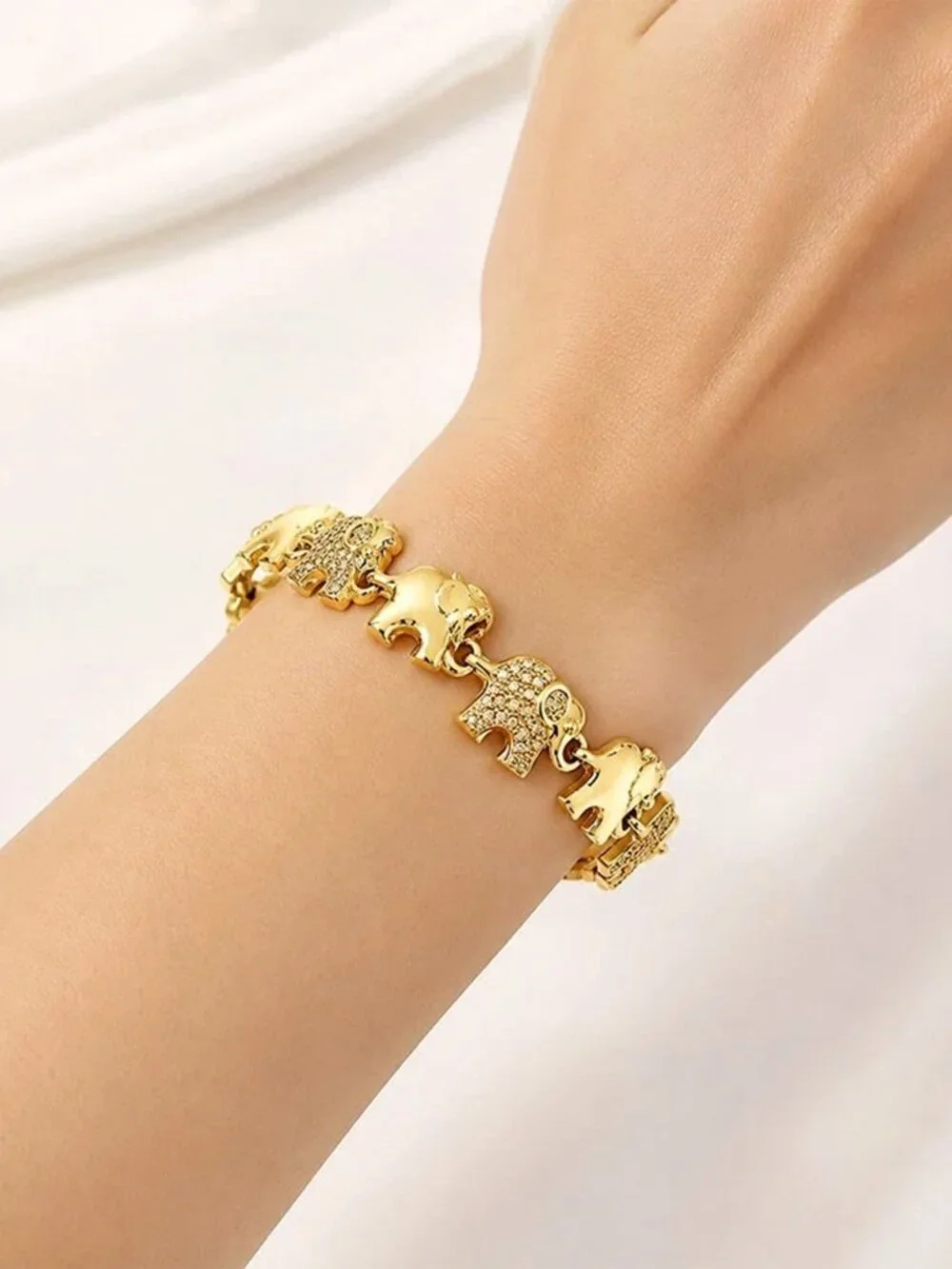 Genuine Diamond Elephant Bracelet Solid 14k Yellow Gold Plated (.925)